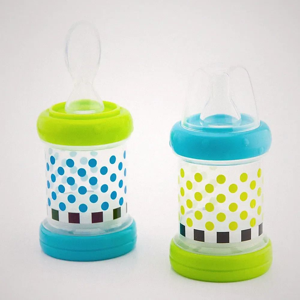 Baby Food Nurser – 4+ Months Set of 2- 4oz 100% Silicone Nipple and Spoon BPA-Fr
