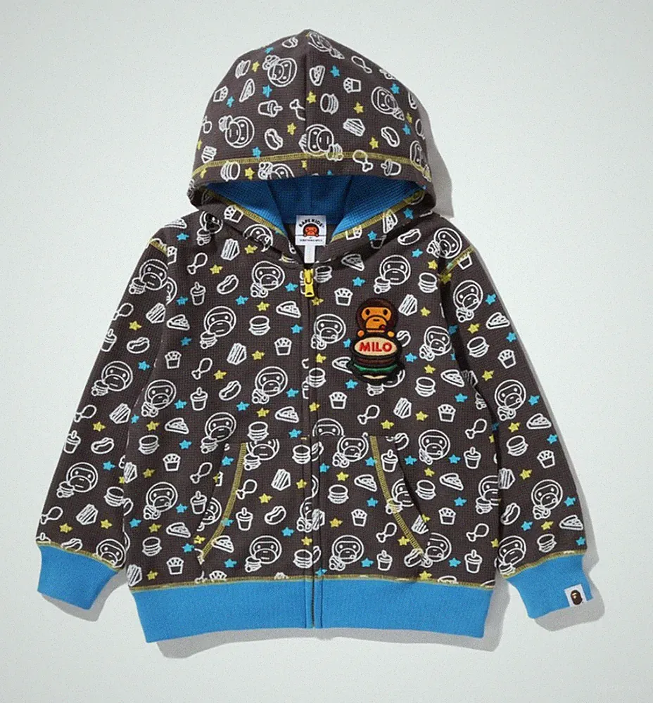 Bape Kids Baby Milo Junk Food Charcoal Full Zip Hoodie Size 90