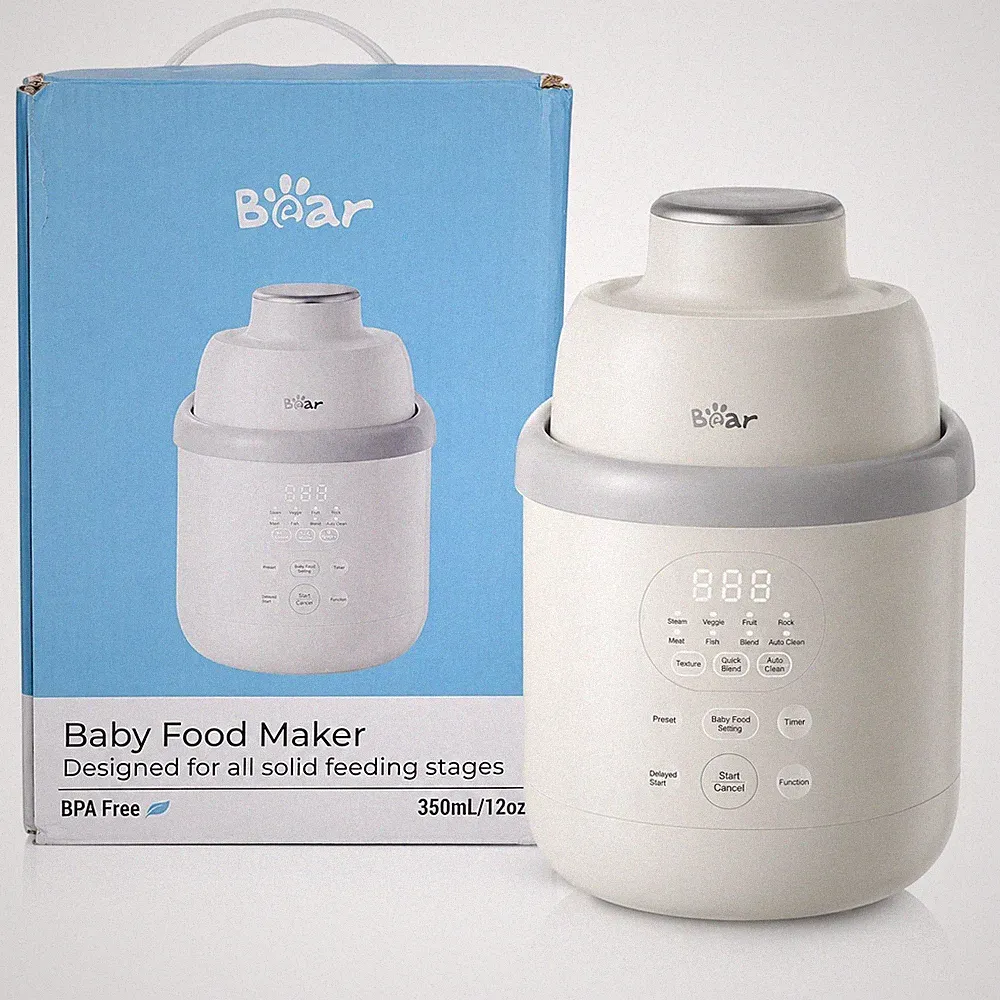 Bear Baby Food Maker Processor Steamer Blender BPA Free 350mL 12oz White
