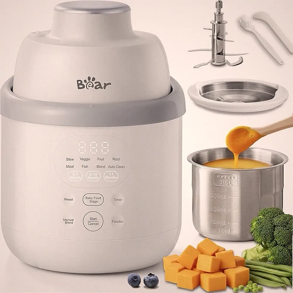 Bear NutriEase AllStage Stainless Steel Baby Food Maker Steamer and Blender