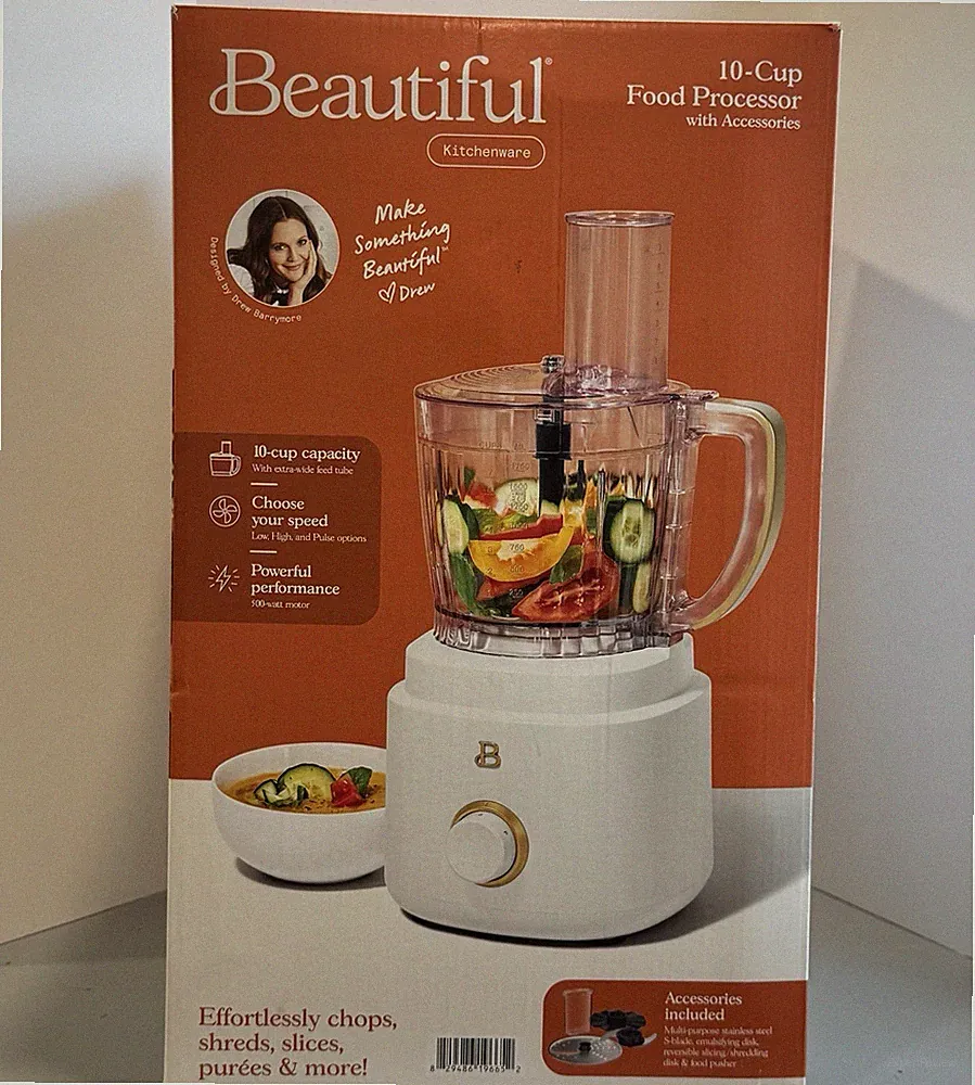 Beautiful 10-Cup Food Processor with Accessories – White Icing by Drew Barrymore