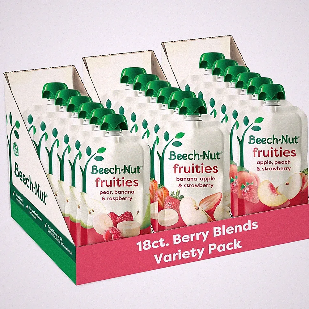 Beech-Nut Baby Food Pouches Variety Pack, Berry Blends Fruit Purees, 3.5 oz (18