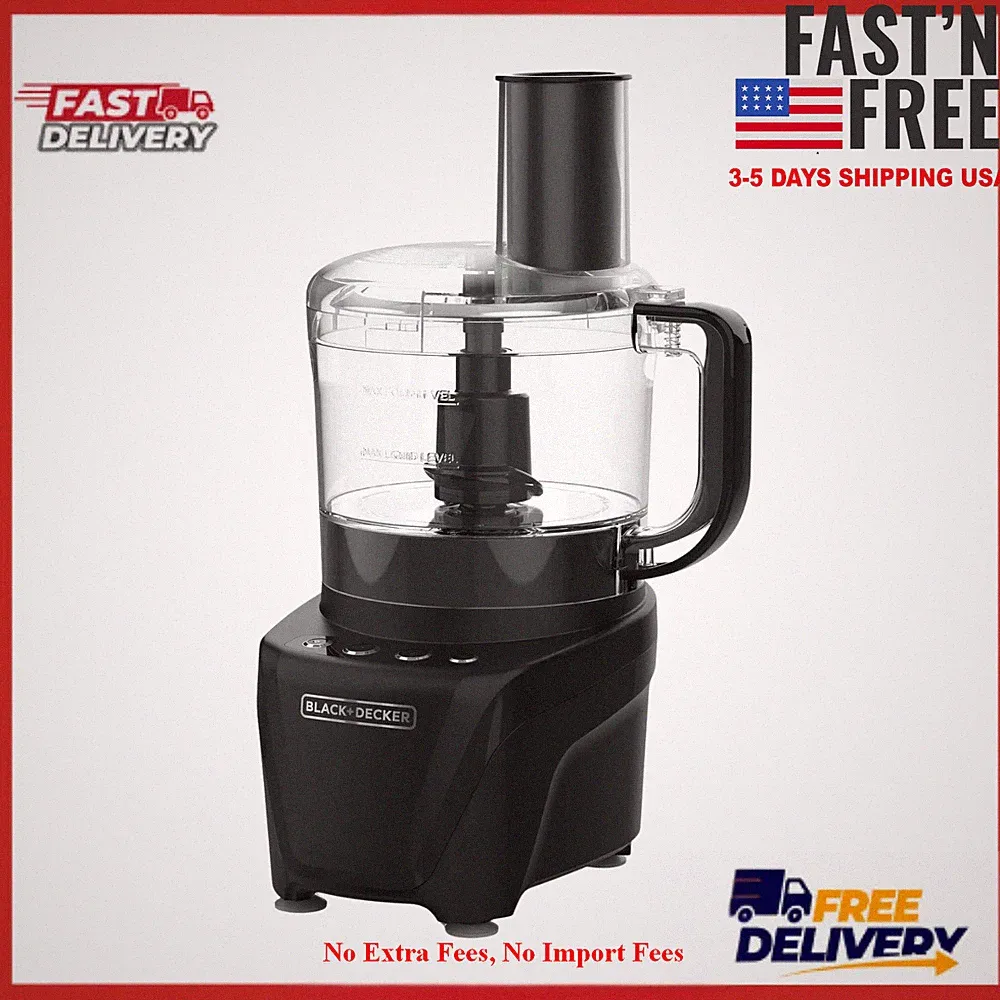 BLACK+DECKER 8 Cup Food Processor 850W 2 Speed Pulse Chop Slice Shred, NEW USA