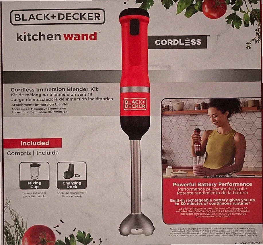 BLACK & DECKER CORDLESS KITCHEN WAND IMMERSION BLENDER RED BCKM1011K06 NEW