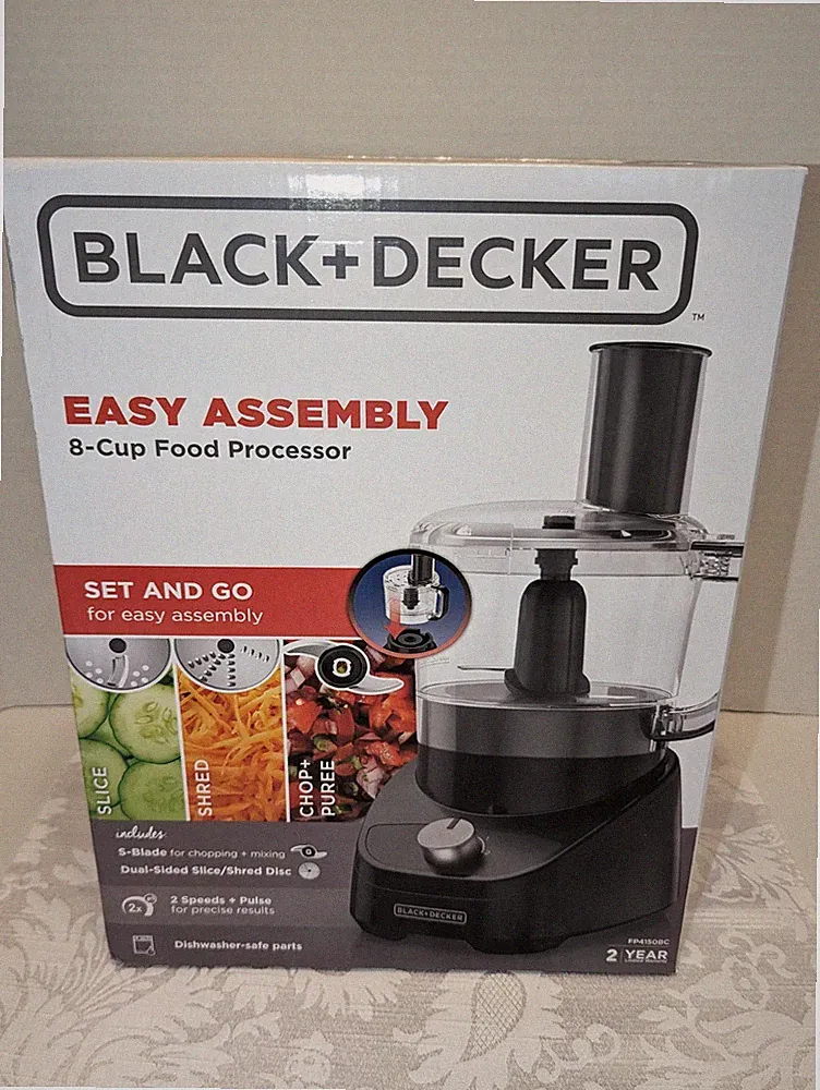 Black+Decker Easy Assembly 8-Cup Food Processor 5 Blades FP4150BC Sealed