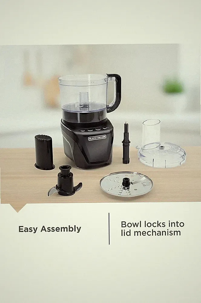BLACK+DECKER Easy Assembly 8-Cup Food Processor, 850W, 2 Speeds + Pulse, Chop