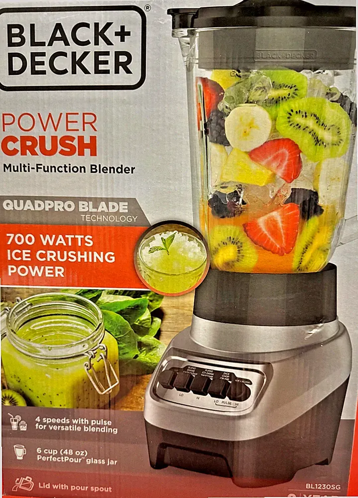BLACK+DECKER PowerCrush Multi-Function Blender 6-Cup Glass Jar Silver NIB