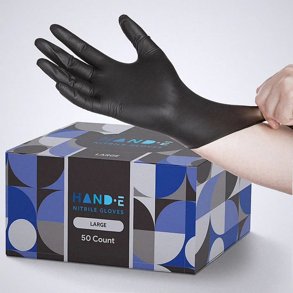 Black Nitrile Disposable Gloves Large, 50 Count BBQ, Tattoo, Hair Dye, Cooki...