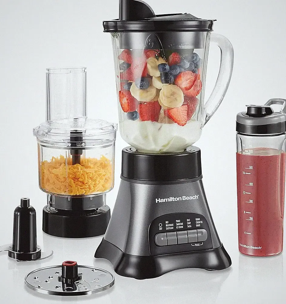 Blender and Food Processor Combo – 40oz Glass Jar, Portable Travel Cup, 3-Cup