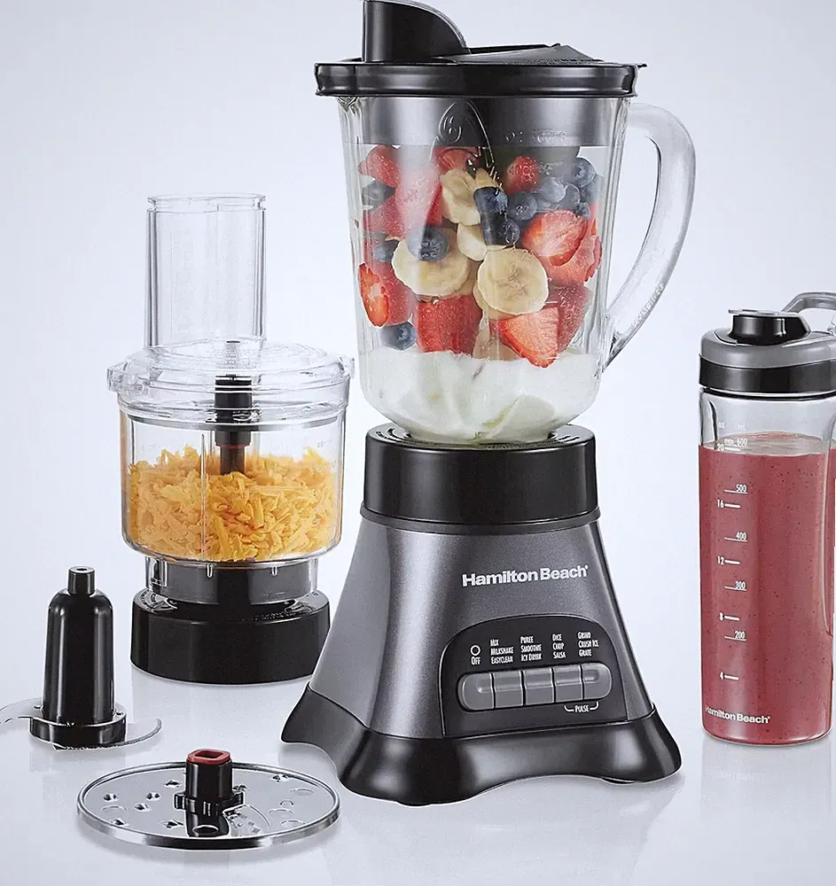 Blender and Food Processor Combo – 40Oz Glass Jar, Portable Travel Cup, 3-Cup El