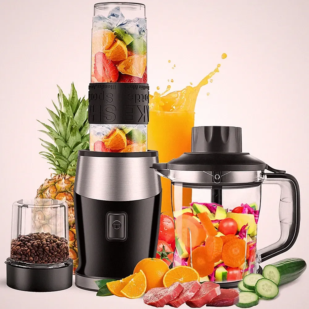 Blender and Food Processor Combo, Personal 7.4 x 16.9 x 9.8 inches, Black-02