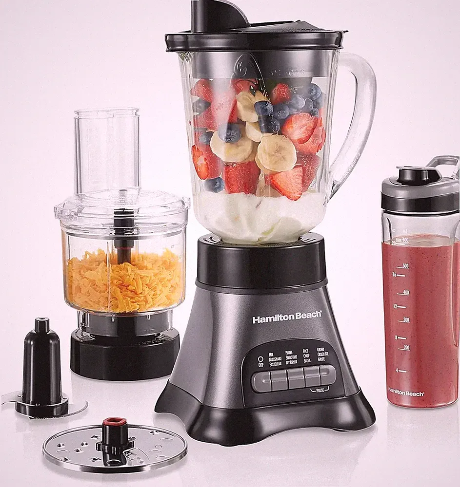 Blender Food Processor Combo 40oz Glass Jar, Portable Travel Cup 3-Cup Electric