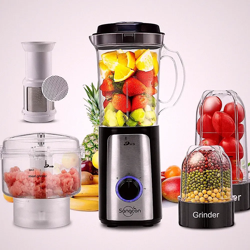 Blender Food Processor Combo 5-in-1 47oz Smoothie Chopper Grinder Black Silver