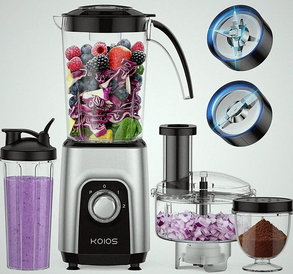 Blender/Food Processor Combo Max 1000W, 4 in 1 34oz Pitcher, 22oz Blending Cu...