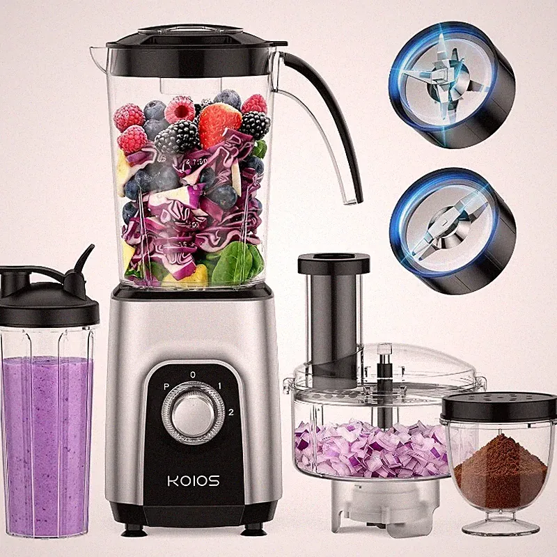 Blender/Food Processor Combo Max 1000W, 4 in 1 34oz Pitcher, 22oz Blending Cup