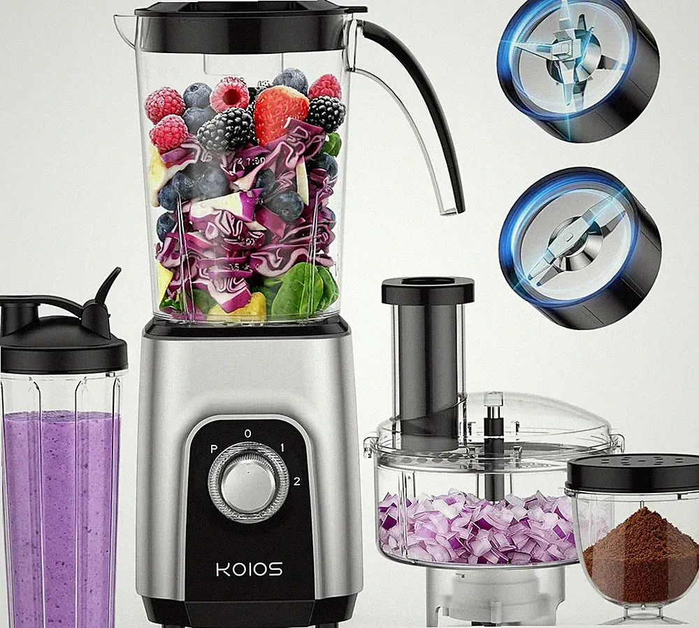 Blender/Food Processor Combo Max 1000W, 4 in 1 34Oz Pitcher, 22Oz Blending Cup