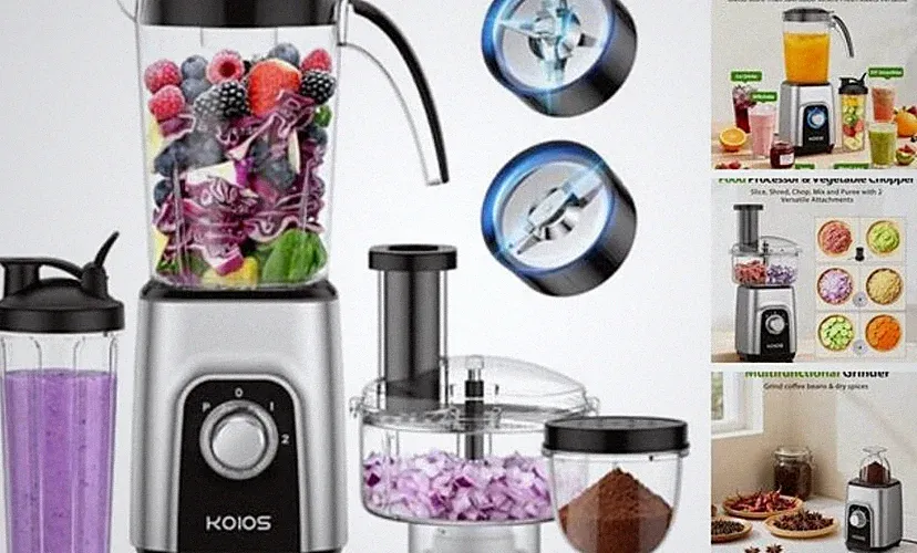 Blender/Food Processor Combo Max 1000W, 4 in 1 34oz Pitcher, 22oz Travel Cup