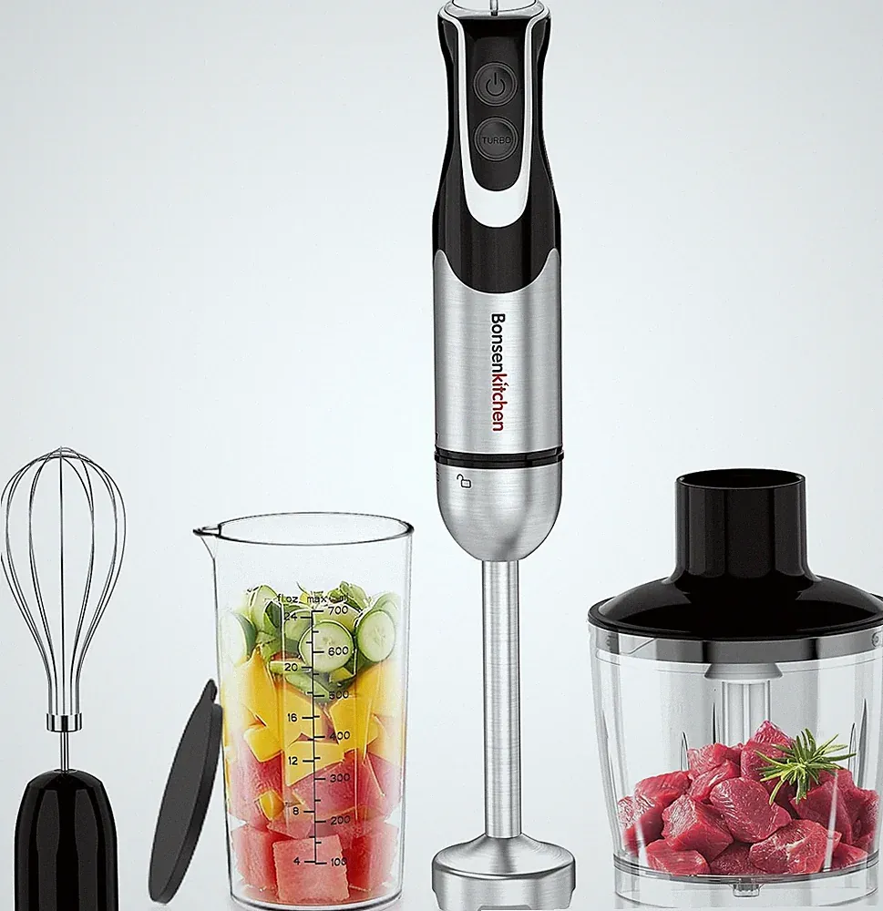 Bonsenkitchen 4-in-1 Immersion Blender Handheld with Food Processor, 12 Speeds H