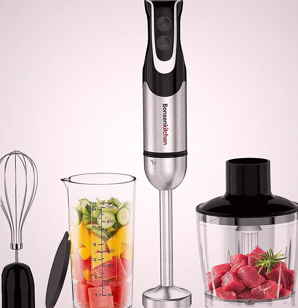 Bonsenkitchen 4-in-1 Immersion Blender Handheld with Food Processor, 12 Speeds H