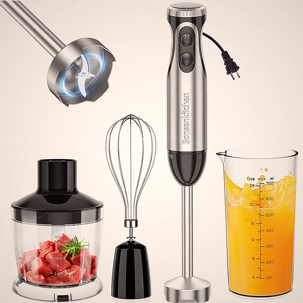 Bonsenkitchen Immersion Blender with Food Processor 20 Speeds & Turbo Mode 4 in