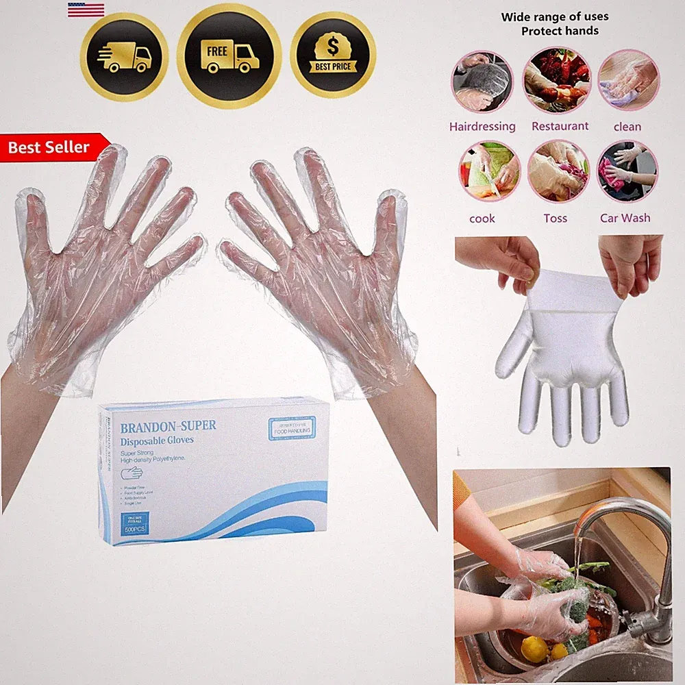 Brand Disposable Food Prep Gloves - 500 Piece Plastic Food Safe Disposable Gl...