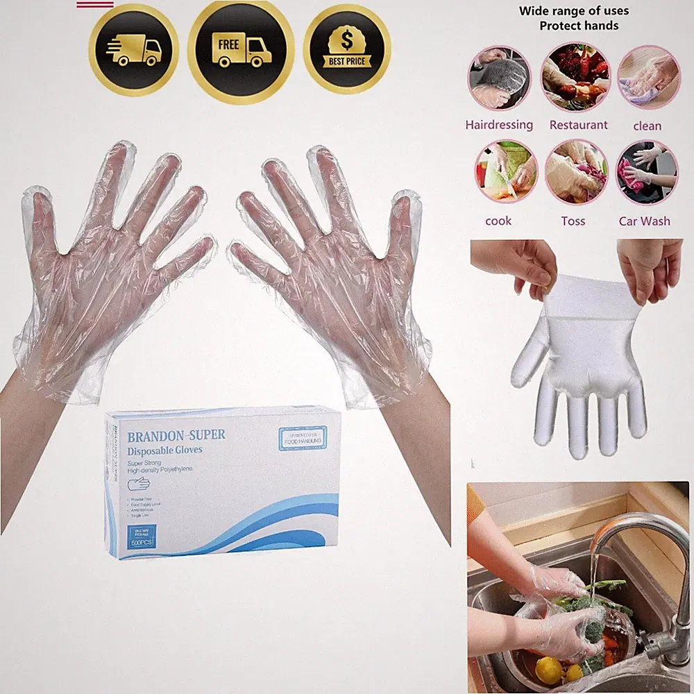 Brand Disposable Food Prep Gloves - 500 Piece Plastic Food Safe Disposable Gl...