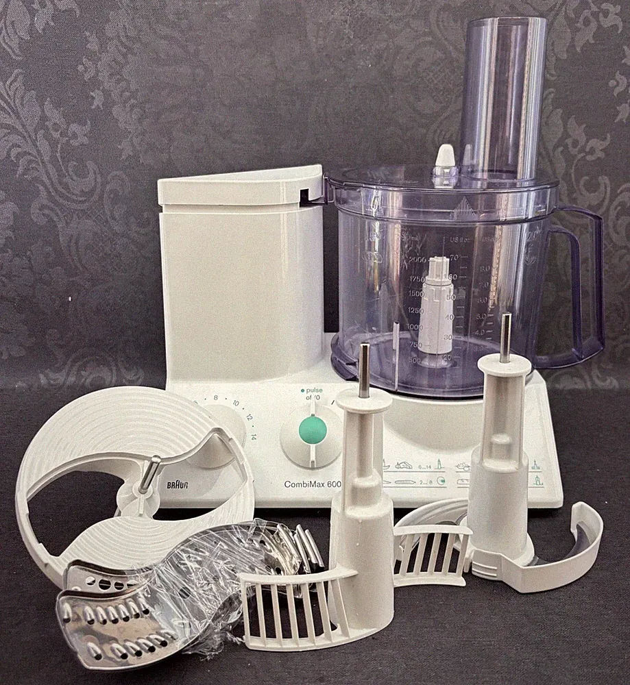 Braun Combimax 600 Food Processor Complete Germany Bowl Blades Whip Lid Push