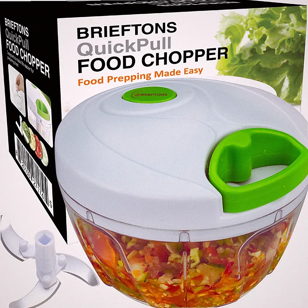 Brieftons Manual Food Chopper, Compact & Powerful Hand Pull 2-Cup, White