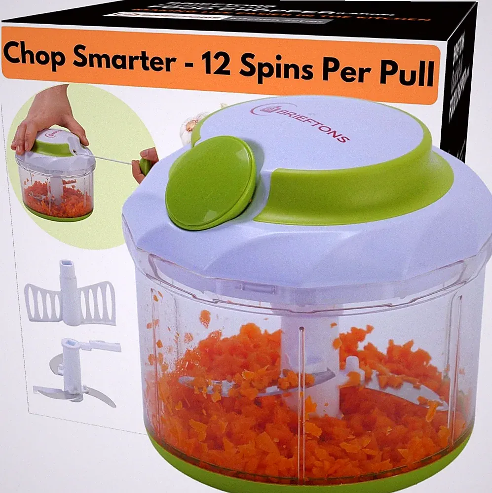 Brieftons QuickPull Food Chopper: Large 4-Cup Powerful Manual Hand Held Chopper