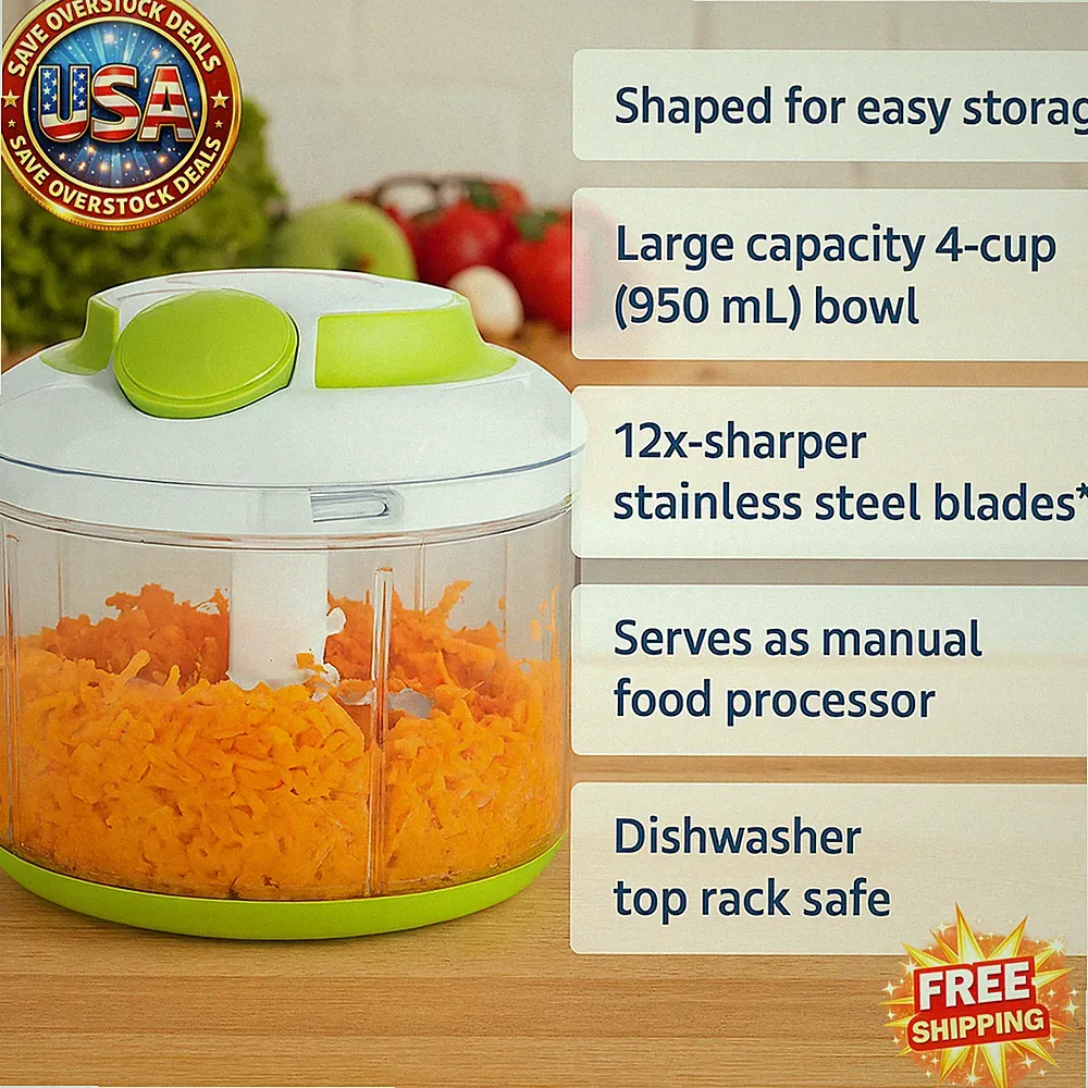 Brieftons QuickPull Manual Food Chopper 4-Cup for Vegetables, Fruits, Herbs