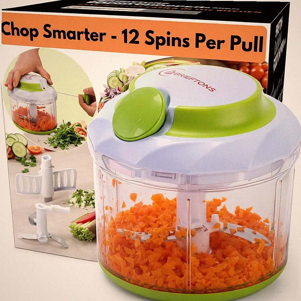 Brieftons QuickPull Manual Food Chopper: Large 4-Cup 4-Cup, White Green