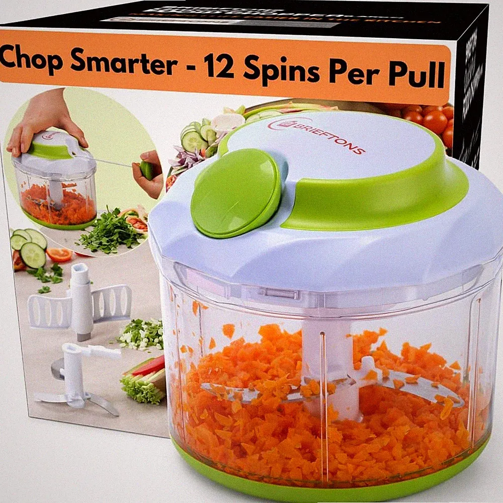 Brieftons QuickPull Manual Food Chopper: Large 4-Cup Powerful Hand Pull Chopper/