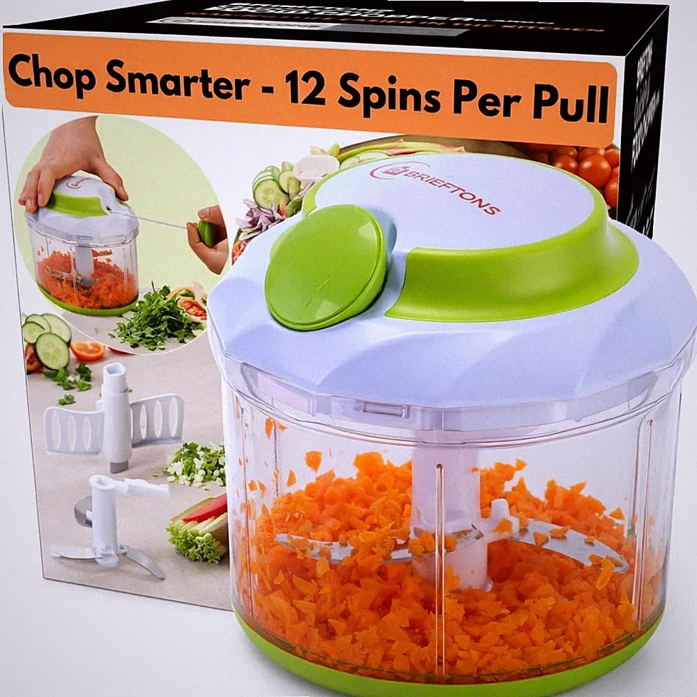 Brieftons QuickPull Manual Food Chopper: Large 4-Cup Powerful Hand Pull Chopper/