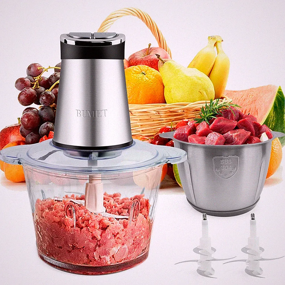 BUMET 2X12-cup bowls 800W Electric Food Processor with LED timer. 3-Tiered