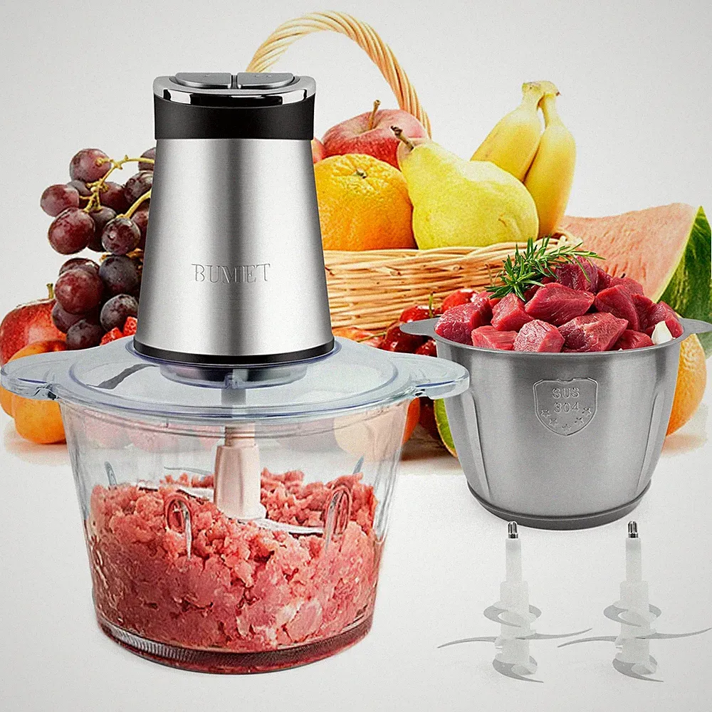 BUMET 2X12-cup bowls 800W Electric Food Processor with LED timer. 3-Tiered
