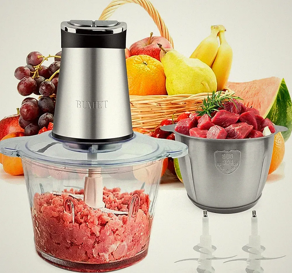 BUMET 2X12-cup Electric Food Processor 800W LED Timer 3-Tier Chopper Mincer