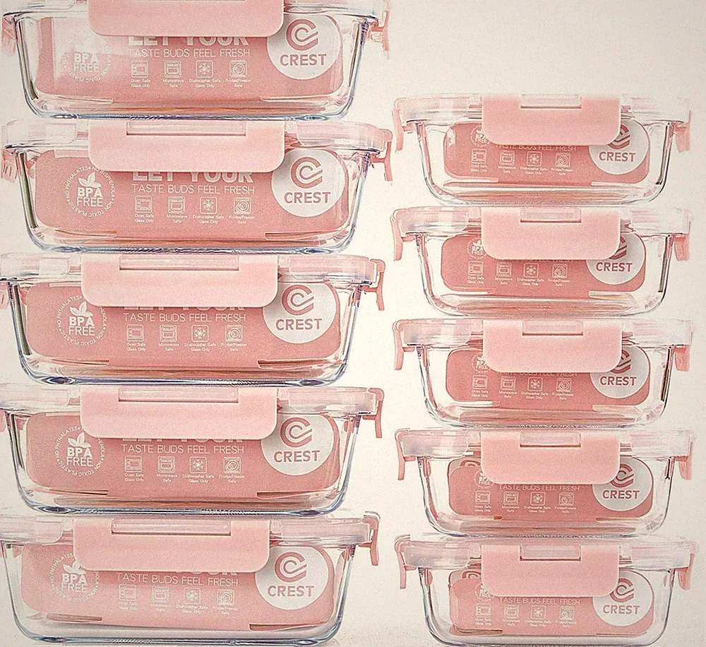 C CREST [10 Pack] Glass Meal Prep Containers, Food Storage Containers with Lids