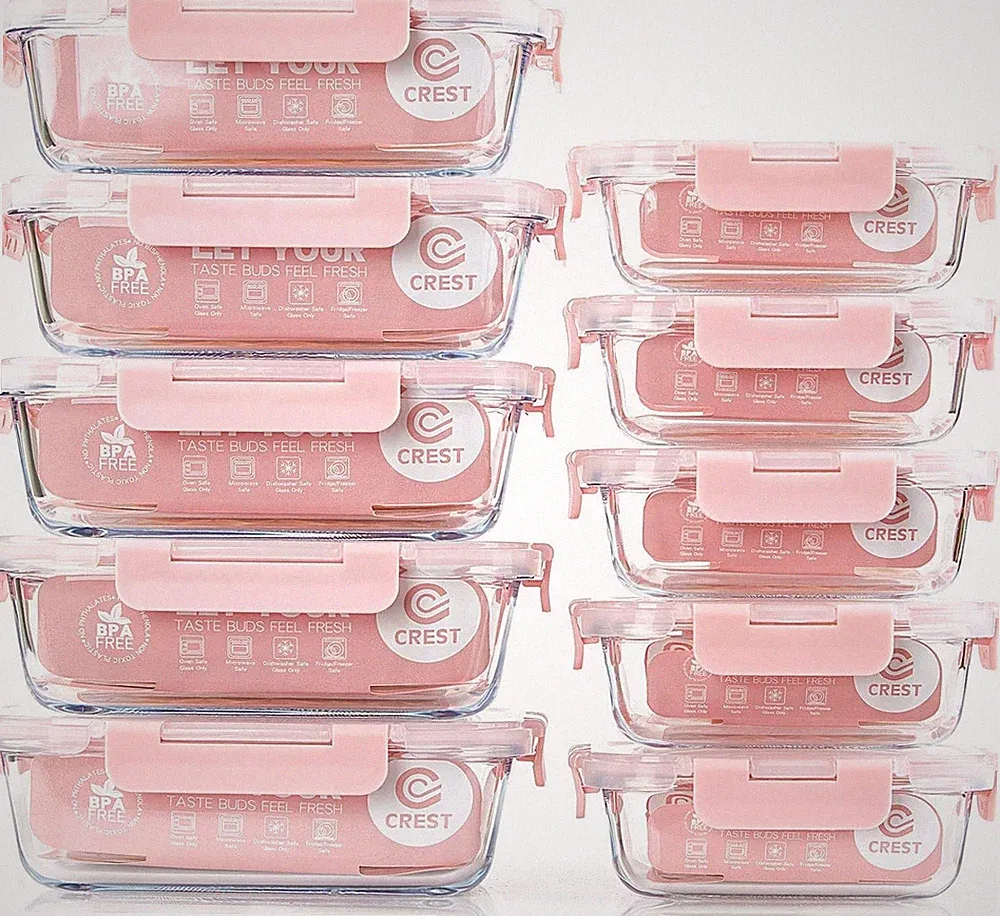 C CREST [10 Pack] Glass Meal Prep Containers, Food Storage Containers with Lids