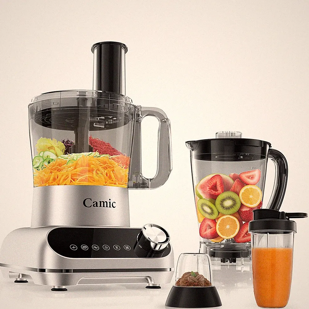 Camic Blender & Food Processor Combo,6 Functions for Smoothies,Chopping,Slicing