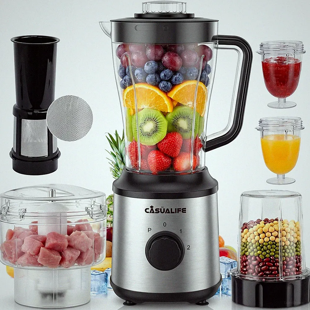 Casualife Countertop Blender Food Processor Combo, Silver