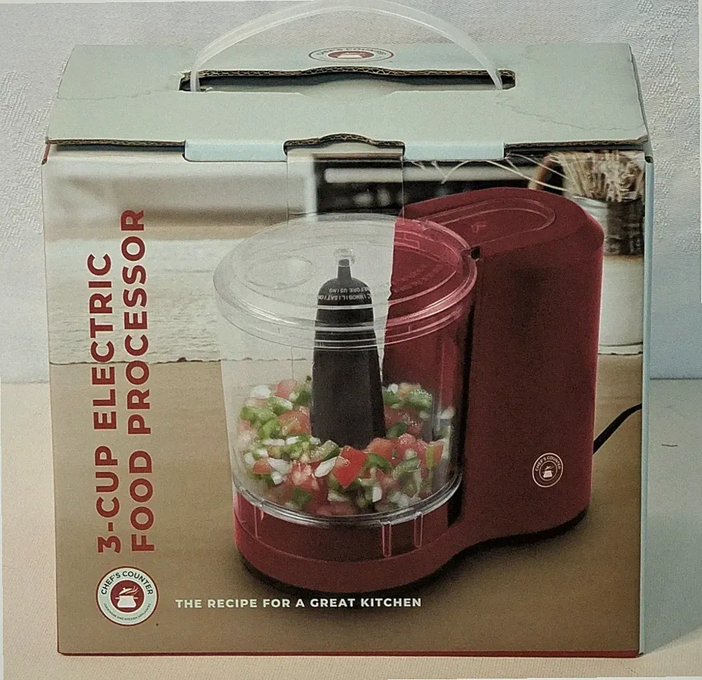 CHEF'S COUNTER 3 Cup Electric Food Processor Mini Chopper Red New in Box Red