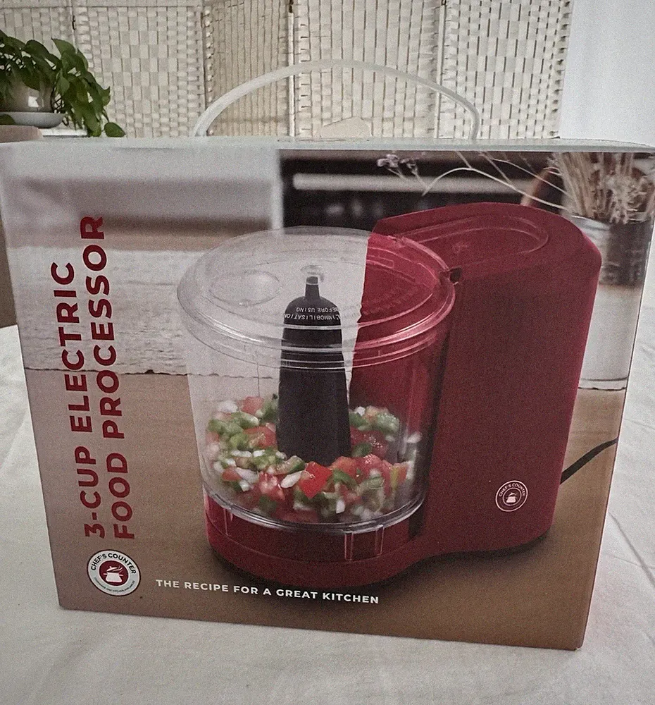 Chef's Counter 3-Cup Electric Mini Food Processor Red/Clear CC-526-RDBK