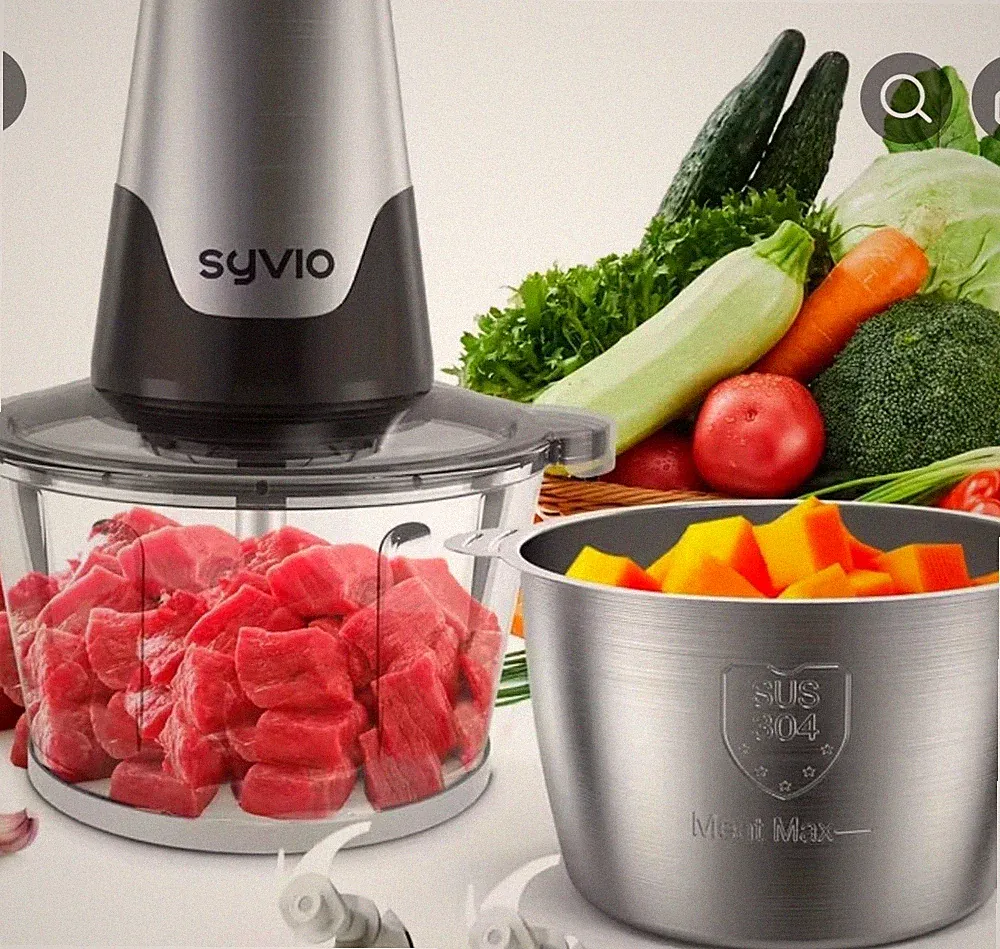 [Christmas Gifts] Syvio Food Processors with 2 Bowls, Meat Grinder 4 Bi-Level Bl