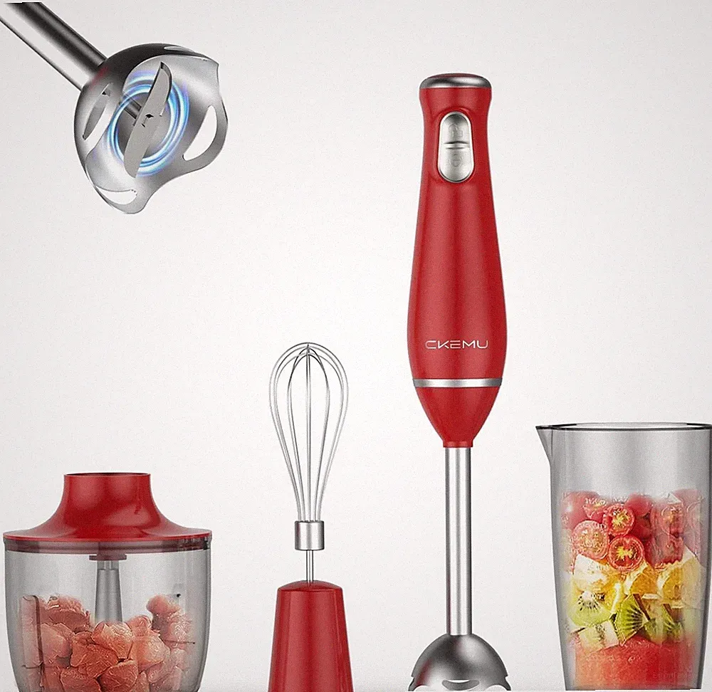 CKemu Immersion Blender 4-in-1 Hand Blender Powerful - RED *NEW IN BOX*