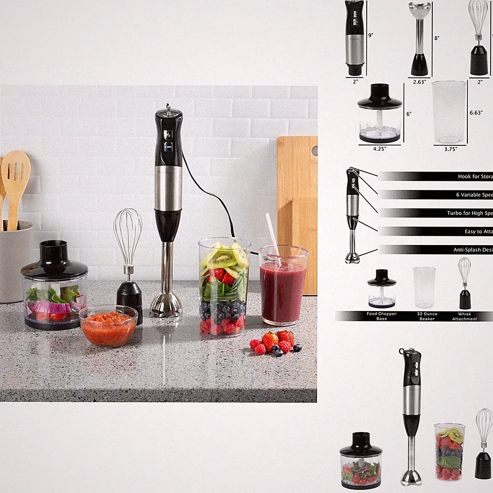 Classic Cuisine 6-Speed Immersion Blender, Black