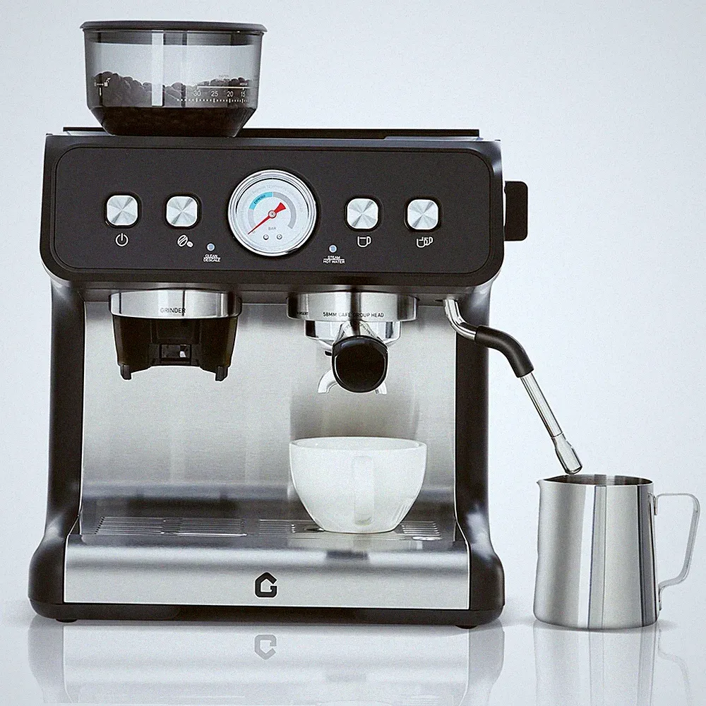 Coffee Machine w/ Built-in Grinder Stainless Steel Coffee Maker 2.8L Water Tank