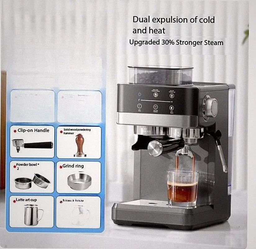 Cold Brew Coffee Maker with Built-in Grinder - Compact Italian-Style Home Model