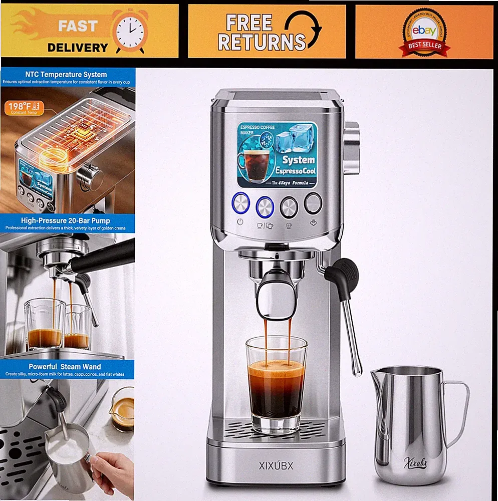 Cold Brew Espresso Maker with Milk Frother - Compact Grey Coffee Machine