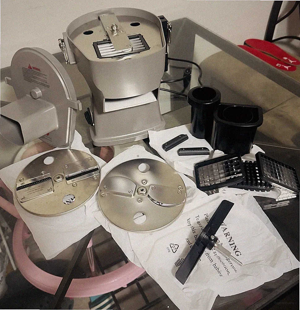 Commercial Continuous Feed Food Processor with Blades and Accessories