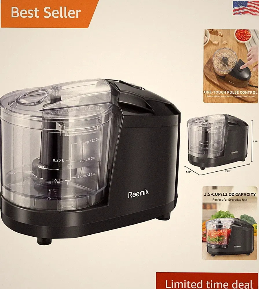 Compact 1.5-Cup Mini Food Processor with Safety Lock & Stainless Steel Blade